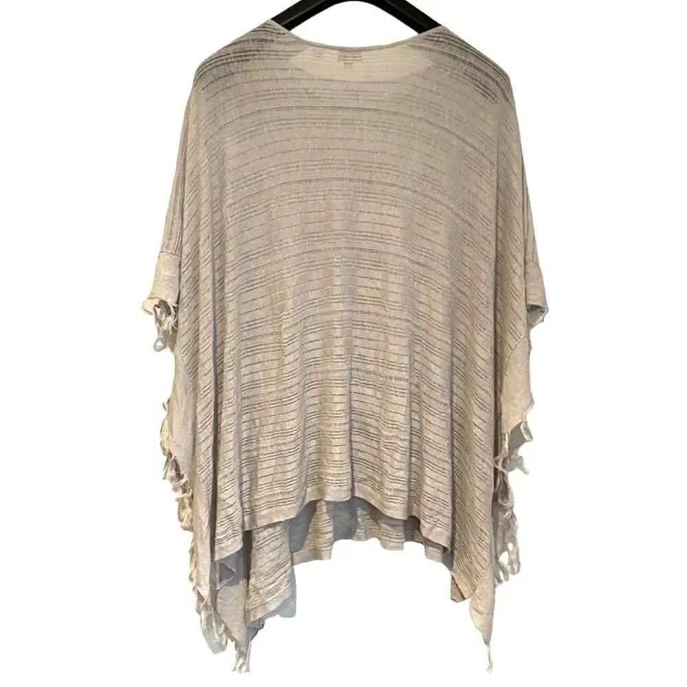 Kinross Fringe Openwork Linen Poncho One Size - Picture 3 of 5